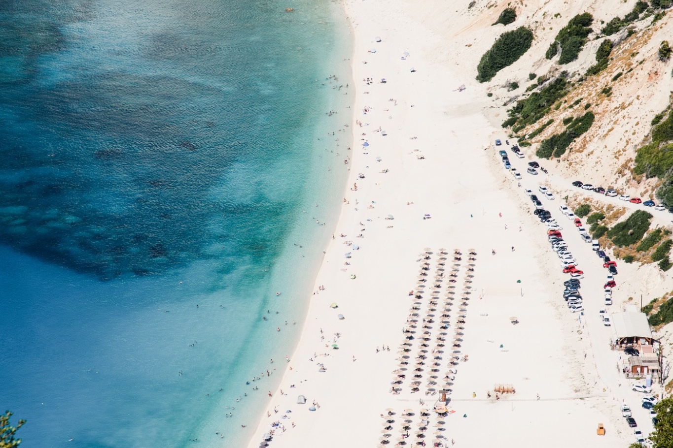 platia ammos beach kefalonia white cliffs and blue sea from above