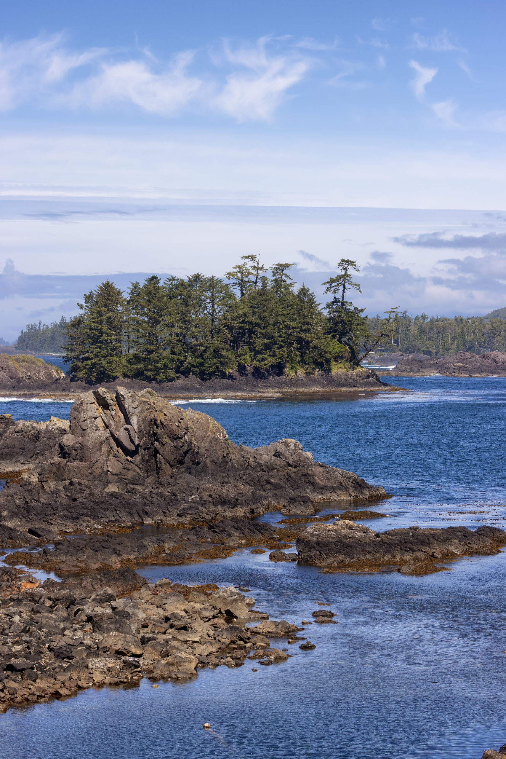 Rugged Rocks on a rocky shore on the West Coast of Pacific Ocean.
